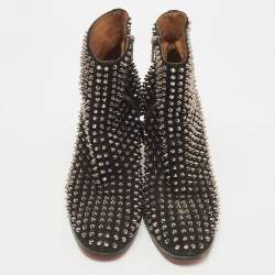 Christian Louboutin Black Suede Spikes Block Heel Ankle Boots Size 42.5