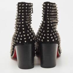 Christian Louboutin Black Suede Spikes Block Heel Ankle Boots Size 42.5