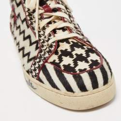 مملوكة مسبقًا Christian Louboutin Black/White Printed Calf Hair Rantus Orlato High Top Sneakers Size 43