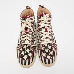 مملوكة مسبقًا Christian Louboutin Black/White Printed Calf Hair Rantus Orlato High Top Sneakers Size 43
