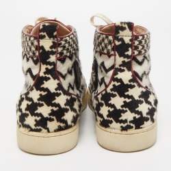 مملوكة مسبقًا Christian Louboutin Black/White Printed Calf Hair Rantus Orlato High Top Sneakers Size 43