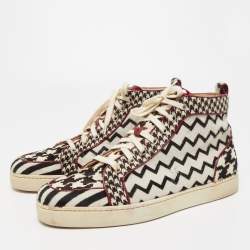 مملوكة مسبقًا Christian Louboutin Black/White Printed Calf Hair Rantus Orlato High Top Sneakers Size 43