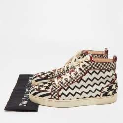 مملوكة مسبقًا Christian Louboutin Black/White Printed Calf Hair Rantus Orlato High Top Sneakers Size 43