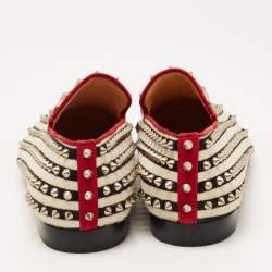 Christian Louboutin Black/White Calf Hair Rollerboy Spiked Loafers Size 42