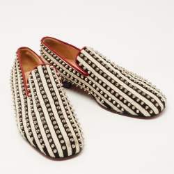 Christian Louboutin Black/White Calf Hair Rollerboy Spiked Loafers Size 42