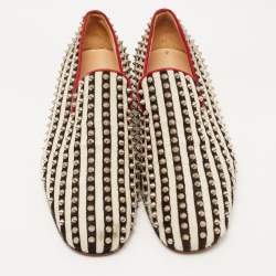 Christian Louboutin Black/White Calf Hair Rollerboy Spiked Loafers Size 42