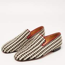 Christian Louboutin Black/White Calf Hair Rollerboy Spiked Loafers Size 42