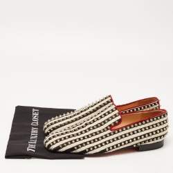 Christian Louboutin Black/White Calf Hair Rollerboy Spiked Loafers Size 42