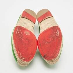 مملوكة مسبقًا Christian Louboutin Green Satin Slip On Espadrille Flats Size 43