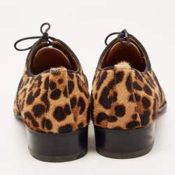 Pre Owned Christian Louboutin Brown/Beige Leopard Print Calf Hair Zazou Oxfords Size 41.5