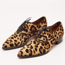 Christian Louboutin Brown/Beige Leopard Print Calf Hair Zazou Oxfords Size 41.5