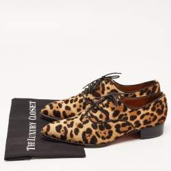 Pre Owned Christian Louboutin Brown/Beige Leopard Print Calf Hair Zazou Oxfords Size 41.5