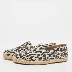 Christian Louboutin Black/White Animal Print Fabric Espadrille Flats Size 42