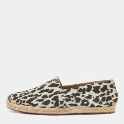 Christian Louboutin Black/White Animal Print Fabric Espadrille Flats Size 42