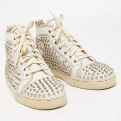 Christian Louboutin White Leather Louis Spikes High Top Sneakers Size 41