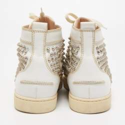 Christian Louboutin White Leather Louis Spikes High Top Sneakers Size 41