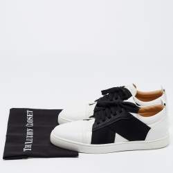 Christian Louboutin White/Black Leather Elastikid Sneakers Size 42.5