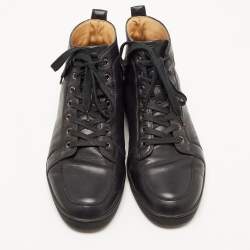 Pre Owned Christian Louboutin Black Leather Rantus Orlato High Top Sneakers Size 42.5