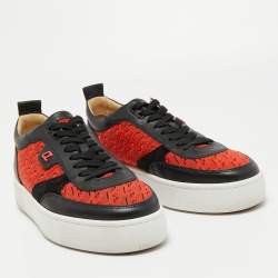 Christian Louboutin Red/Black Leather and Rubber Louis Junior Low Top Sneakers Size 41.5