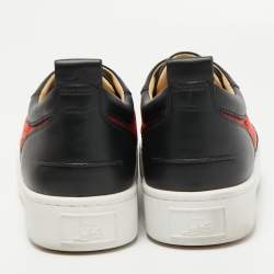 Christian Louboutin Red/Black Leather and Rubber Louis Junior Low Top Sneakers Size 41.5