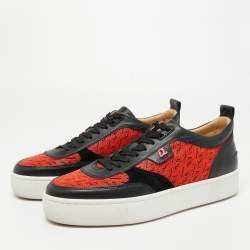 Christian Louboutin Red/Black Leather and Rubber Louis Junior Low Top Sneakers Size 41.5
