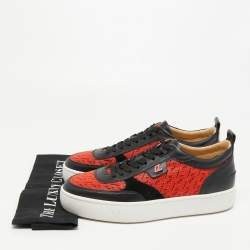 Christian Louboutin Red/Black Leather and Rubber Louis Junior Low Top Sneakers Size 41.5
