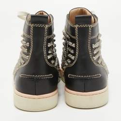 Pre Owned Christian Louboutin Black Leather Louis Spikes High Top Sneakers Size 40