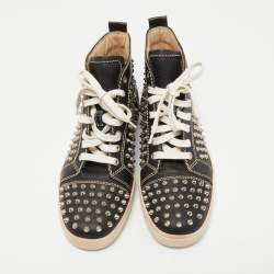 Pre Owned Christian Louboutin Black Leather Louis Spikes High Top Sneakers Size 40