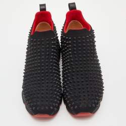 مملوكة مسبقًا Christian Louboutin Black Neoprene Spike Sock Slip-On Sneakers Size 39