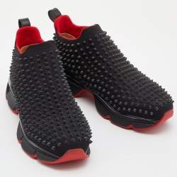 مملوكة مسبقًا Christian Louboutin Black Neoprene Spike Sock Slip-On Sneakers Size 39