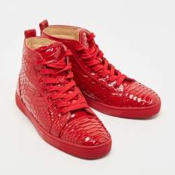  Christian Louboutin Red Python Louis Orlato High Top Sneakers Size 40