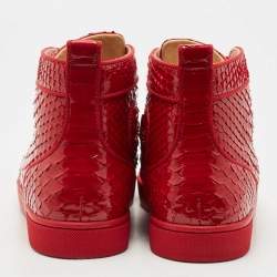  Christian Louboutin Red Python Louis Orlato High Top Sneakers Size 40