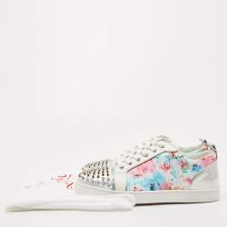 مملوكة مسبقًا Christian Louboutin Multicolor Floral Print Leather and Laminated Leather Louis Spike Junior Low Top Sneakers Size 43