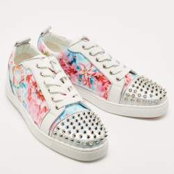 مملوكة مسبقًا Christian Louboutin Multicolor Floral Print Leather and Laminated Leather Louis Spike Junior Low Top Sneakers Size 43