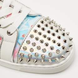 مملوكة مسبقًا Christian Louboutin Multicolor Floral Print Leather and Laminated Leather Louis Spike Junior Low Top Sneakers Size 43