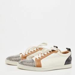 Pre Owned Christian Louboutin Multicolor Leather and Glitter Strass Cap Toe Low Top Sneakers Size 42.5