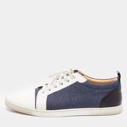 Christian Louboutin Tricolor Leather And Denim Cap Toe Low Top Sneakers Size 45