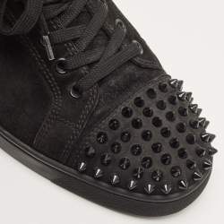 مملوكة مسبقًا Christian Louboutin Black Suede Louis Junior Spike Low Top Sneakers Size 41
