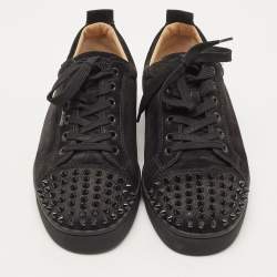 مملوكة مسبقًا Christian Louboutin Black Suede Louis Junior Spike Low Top Sneakers Size 41