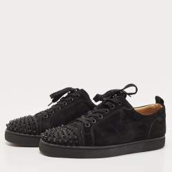 مملوكة مسبقًا Christian Louboutin Black Suede Louis Junior Spike Low Top Sneakers Size 41