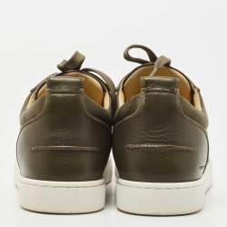 Christian Louboutin Army Green Leather and Canvas Louis Junior Spike Sneakers Size 42