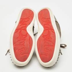 Christian Louboutin Army Green Leather and Canvas Louis Junior Spike Sneakers Size 42