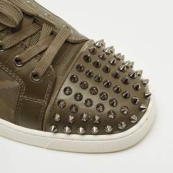 Christian Louboutin Army Green Leather and Canvas Louis Junior Spike Sneakers Size 42