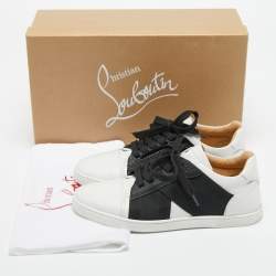 Pre Owned Christian Louboutin Black/White Leather Elastikid Donna Low Top Sneakers Size 38