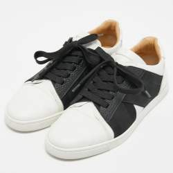 Pre Owned Christian Louboutin Black/White Leather Elastikid Donna Low Top Sneakers Size 38