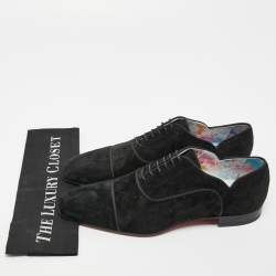 Christian Louboutin Black/White Canvas Greggo Lace Up Espadrille Size 42