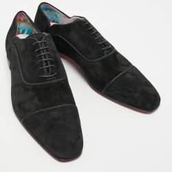 Christian Louboutin Black/White Canvas Greggo Lace Up Espadrille Size 42