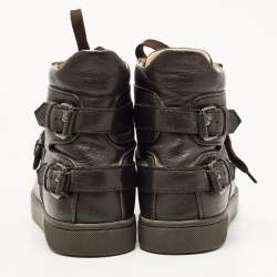 Christian Louboutin Dark Brown Leather Buckle Detail High Top Sneakers Size 40