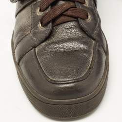 Christian Louboutin Dark Brown Leather Buckle Detail High Top Sneakers Size 40