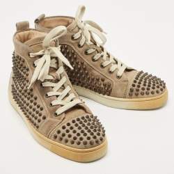 Christian Louboutin Brown Suede Spike High Top Sneakers Size 41